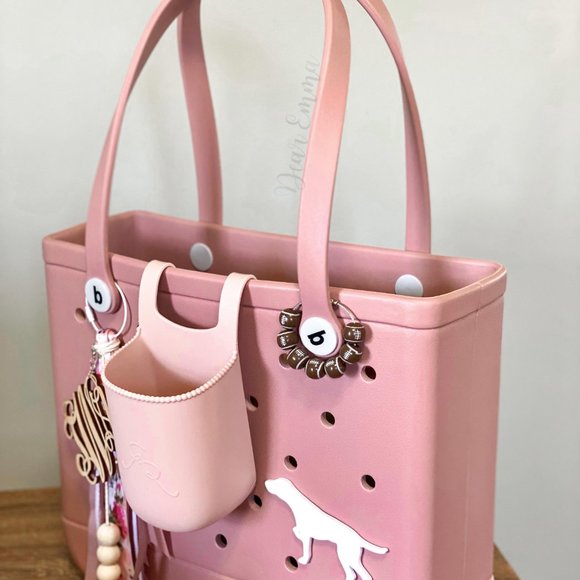 Pink Cow Print Beaded Sports Bogg Bag Charm Keychain - Picture 2 of 4